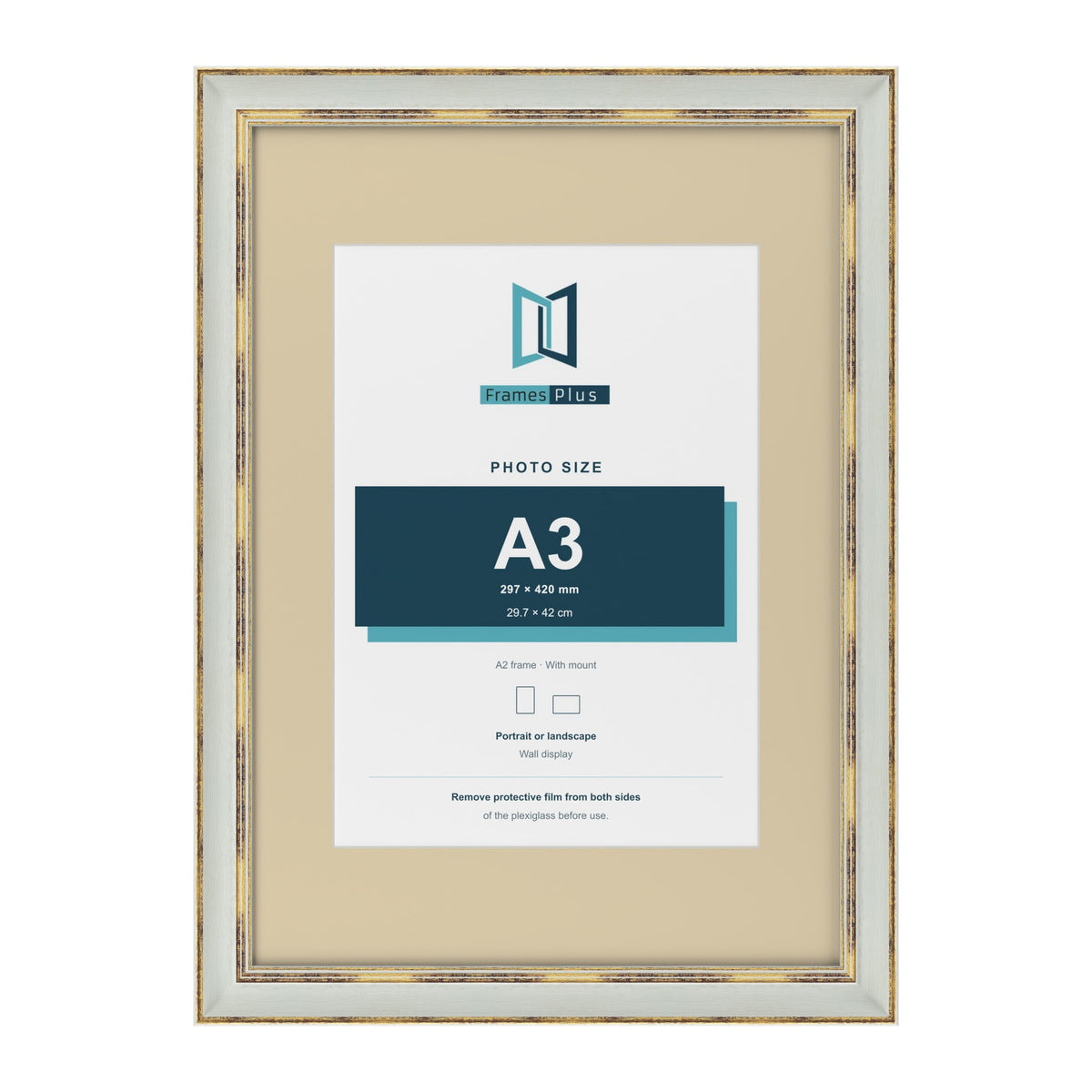 Cassis Light Grey A2 picture frame with an ivory mount for an A3 photo