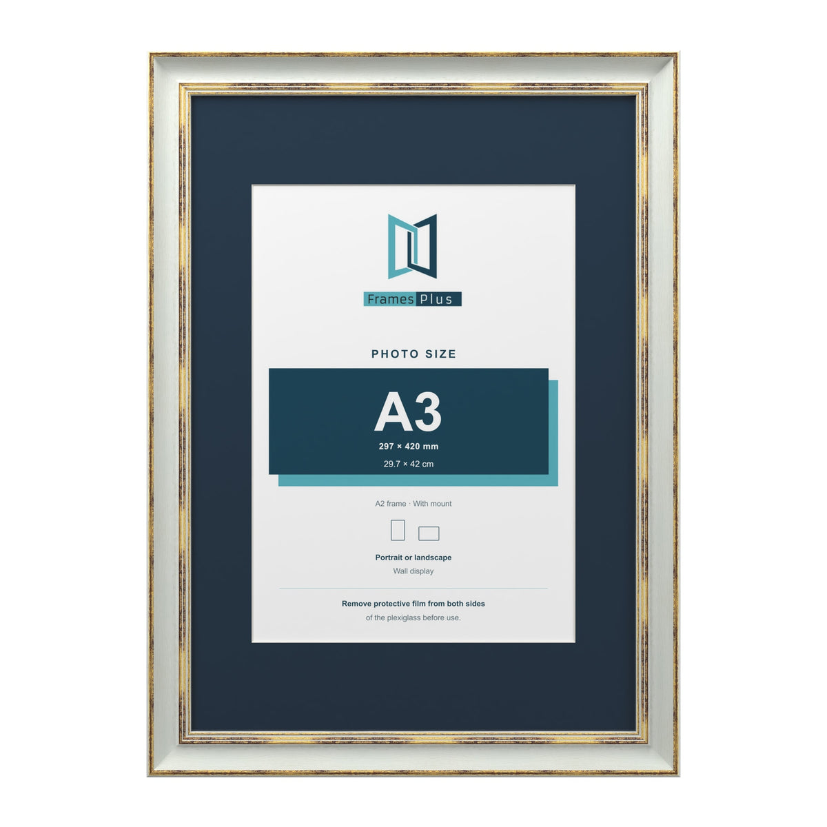 Cassis Light Grey A2 picture frame with a pacific blue mount for an A3 photo