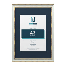 Cassis Light Grey A2 picture frame with a pacific blue mount for an A3 photo