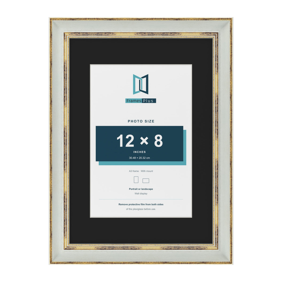 Cassis Light Grey A3 picture frame with a black mount for a 12 x 8 inch photo