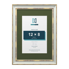 Cassis Light Grey A3 picture frame with a green mount for a 12 x 8 inch photo