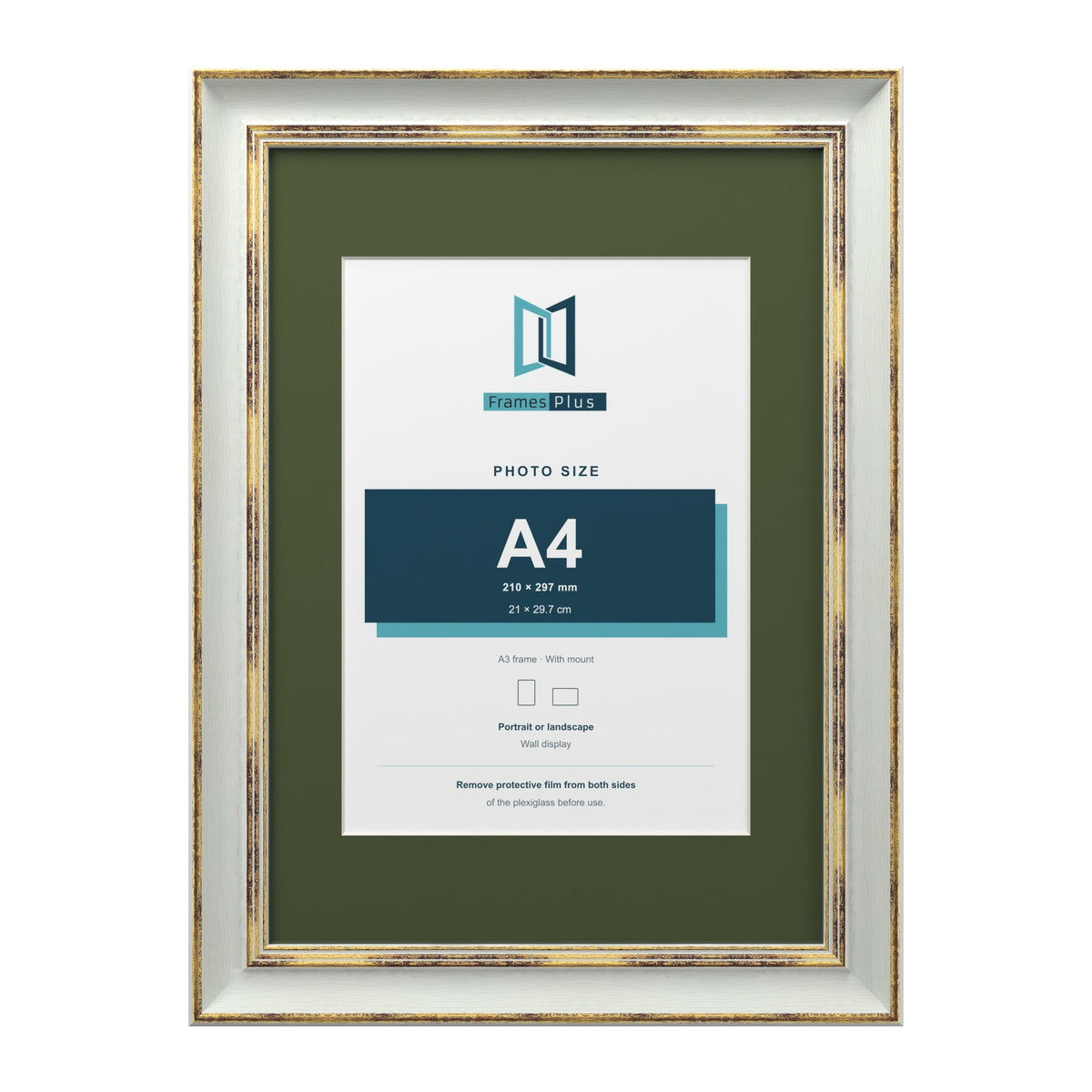 Cassis Light Grey A3 picture frame with a green mount for an A4 photo