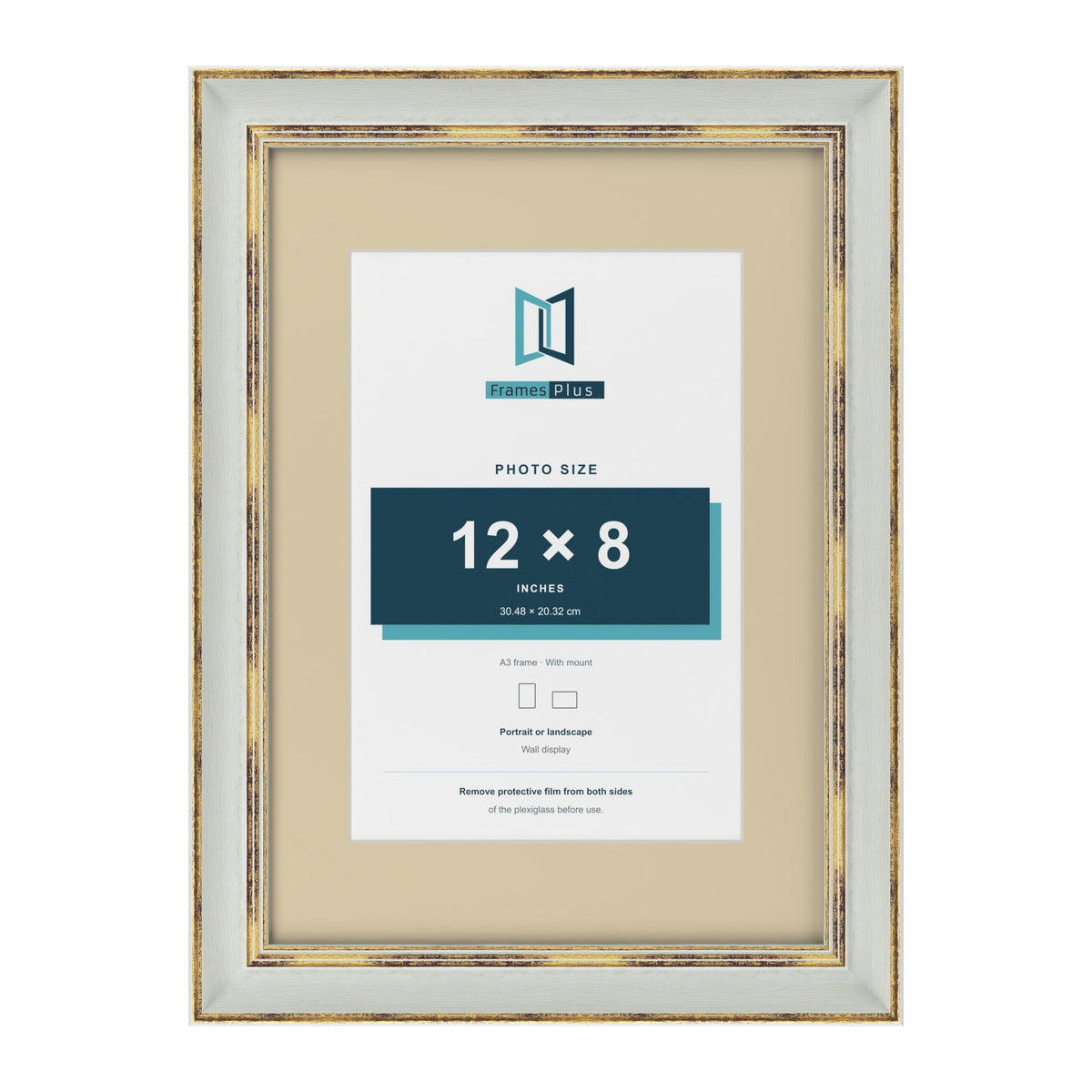 Cassis Light Grey A3 picture frame with an ivory mount for a 12 x 8 inch photo
