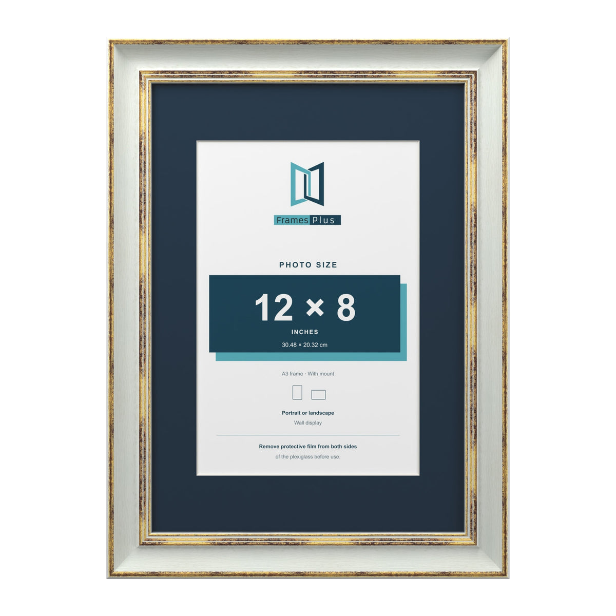Cassis Light Grey A3 picture frame with a pacific blue mount for a 12 x 8 inch photo