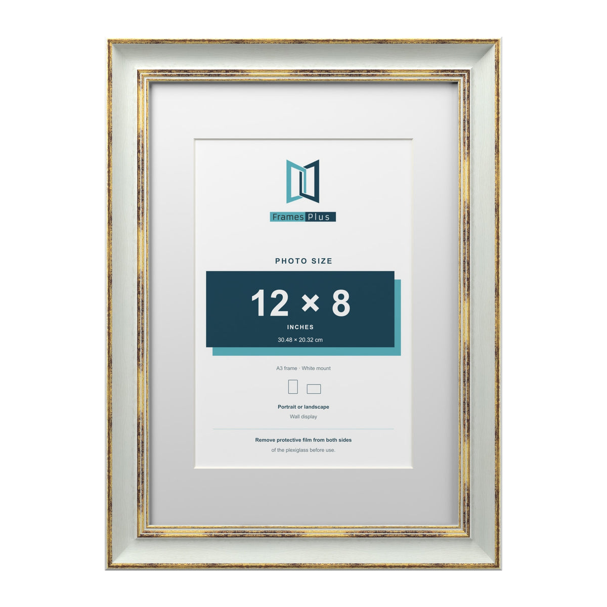 Cassis Light Grey A3 picture frame with a white mount for a 12 x 8 inch photo