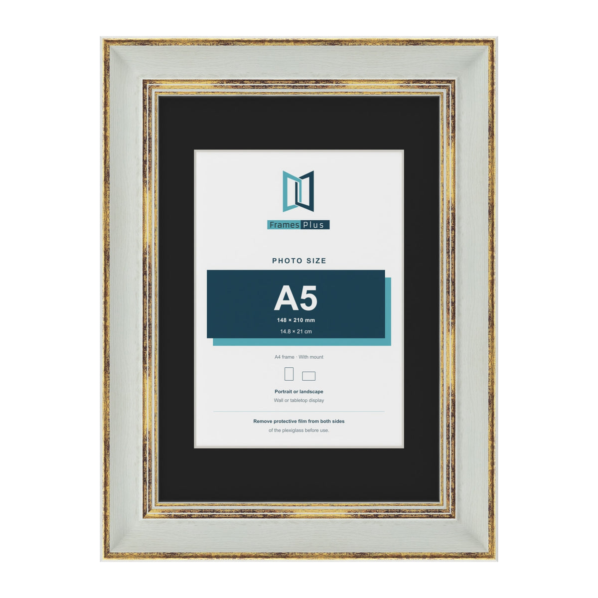 Cassis Light Grey A4 picture frame with a black mount for an A5 photo