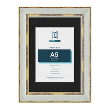 Cassis Light Grey A4 picture frame with a black mount for an A5 photo