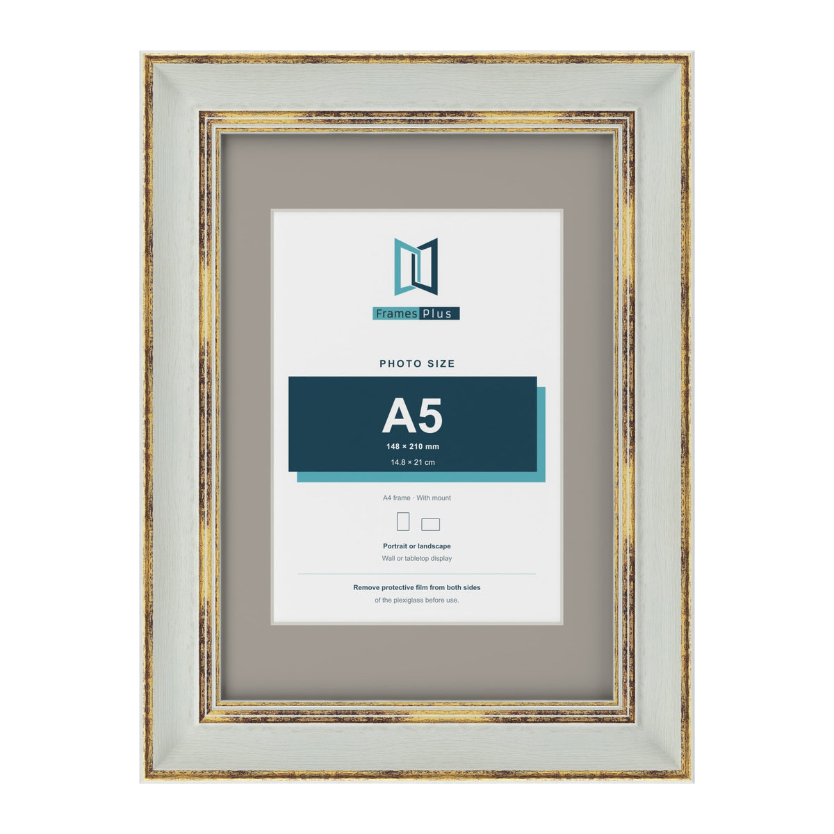 Cassis Light Grey A4 picture frame with a dawn grey mount for an A5 photo