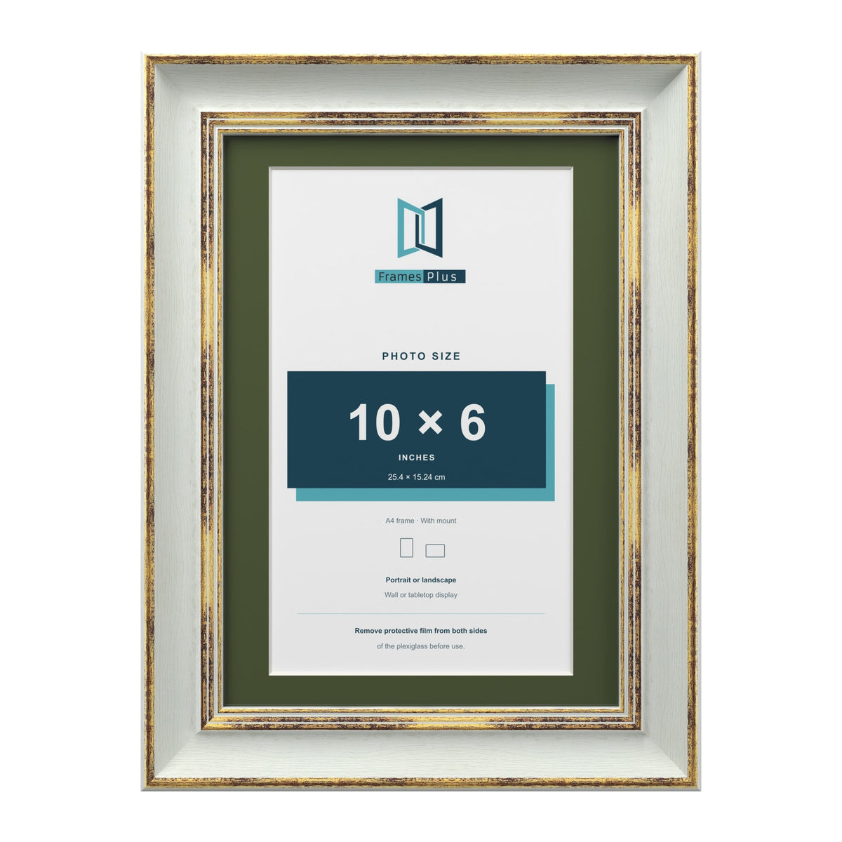 Cassis Light Grey A4 picture frame with a green mount for a 10 x 6 inch photo
