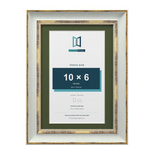 Cassis Light Grey A4 picture frame with a green mount for a 10 x 6 inch photo