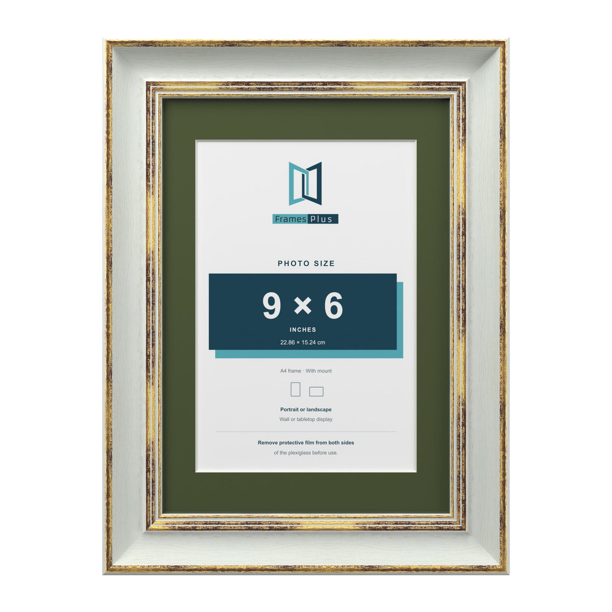 Cassis Light Grey A4 picture frame with a green mount for a 9 x 6 inch photo