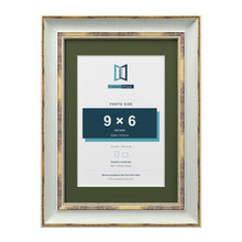 Cassis Light Grey A4 picture frame with a green mount for a 9 x 6 inch photo