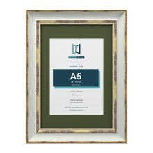 Cassis Light Grey A4 picture frame with a green mount for an A5 photo