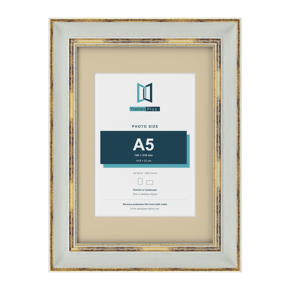 Cassis Light Grey A4 picture frame with an ivory mount for an A5 photo