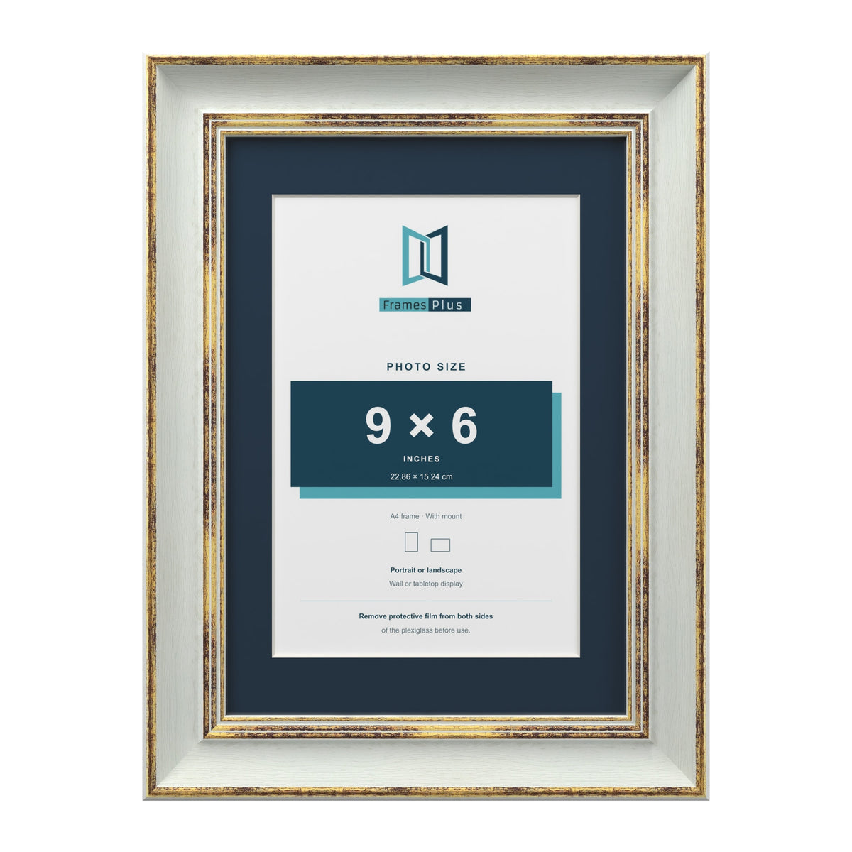 Cassis Light Grey A4 picture frame with a pacific blue mount for a 9 x 6 inch photo
