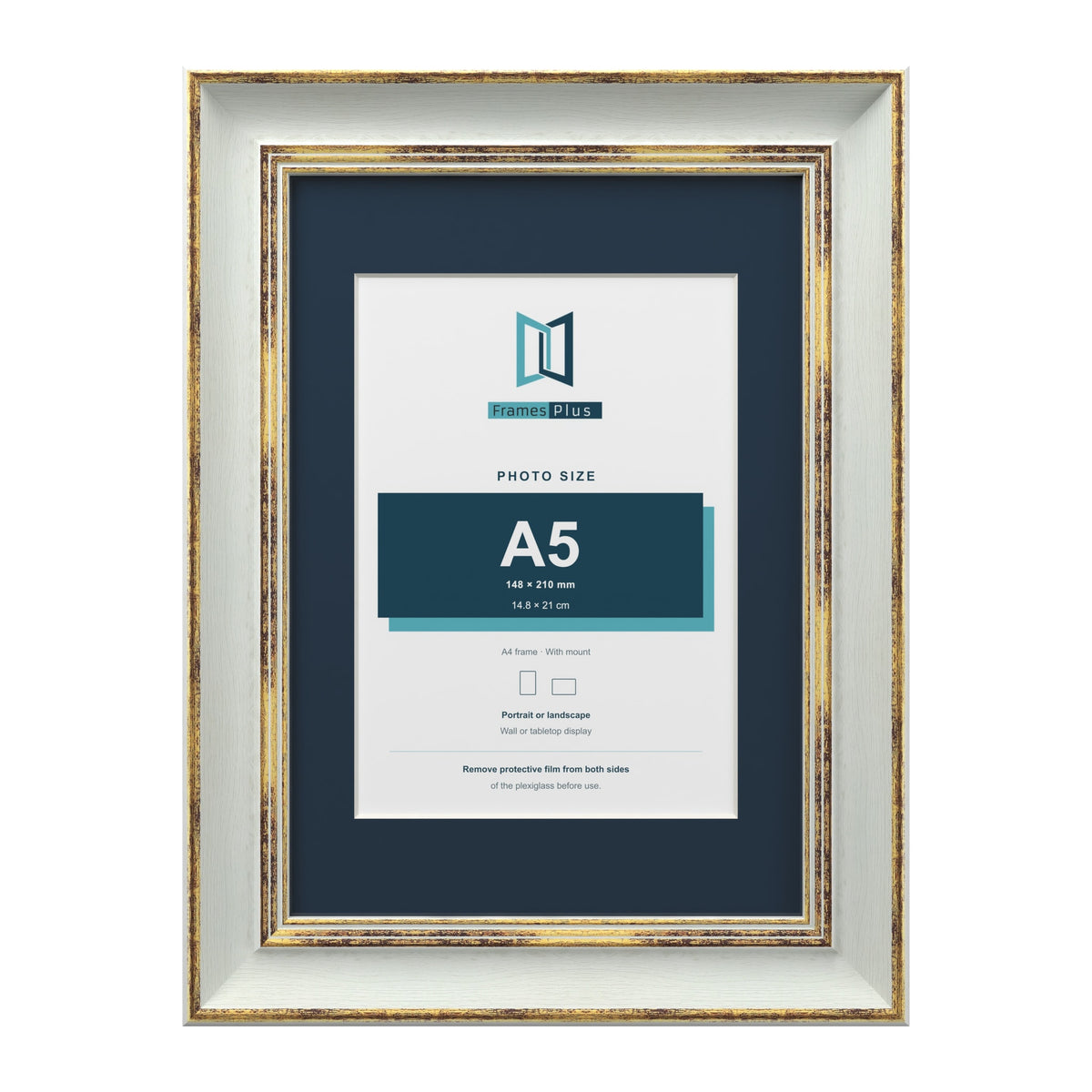Cassis Light Grey A4 picture frame with a pacific blue mount for an A5 photo