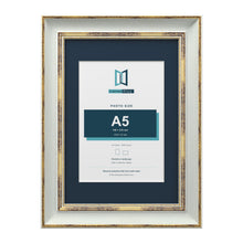 Cassis Light Grey A4 picture frame with a pacific blue mount for an A5 photo