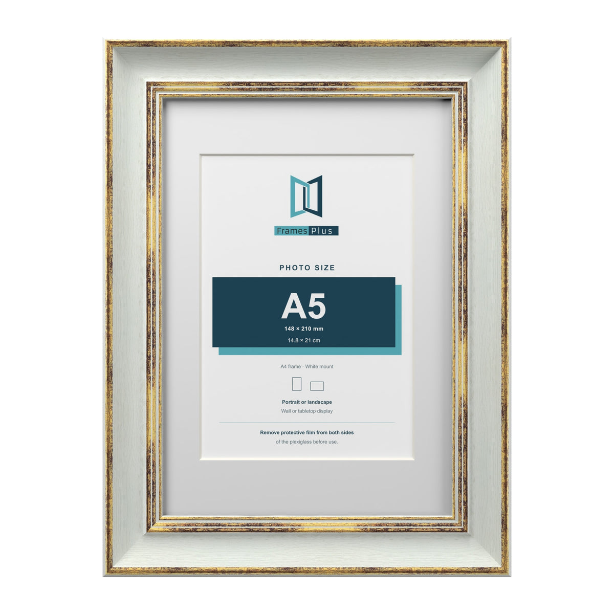 Cassis Light Grey A4 picture frame with a white mount for an A5 photo