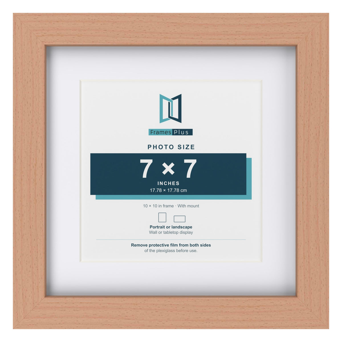 Classic Beech 10 x 10 inch picture frame with a white mount for a 7 x 7 inch photo