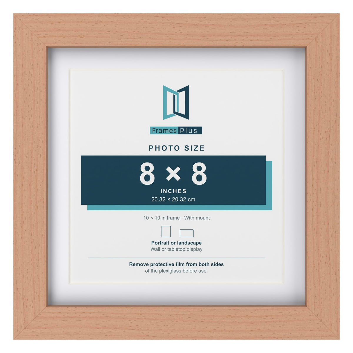 Classic Beech 10 x 10 inch picture frame with a white mount for an 8 x 8 inch photo