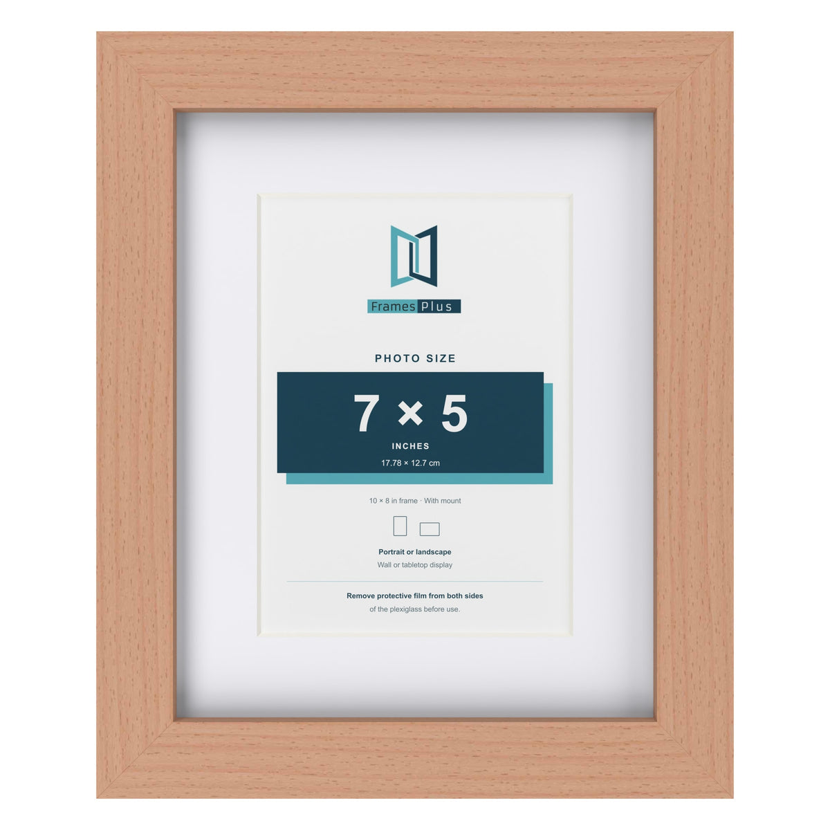 Classic Beech 10 x 8 inch picture frame with a white mount for a 7 x 5 inch photo