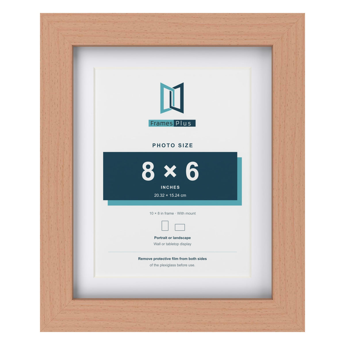 Classic Beech 10 x 8 inch picture frame with a white mount for an 8 x 6 inch photo