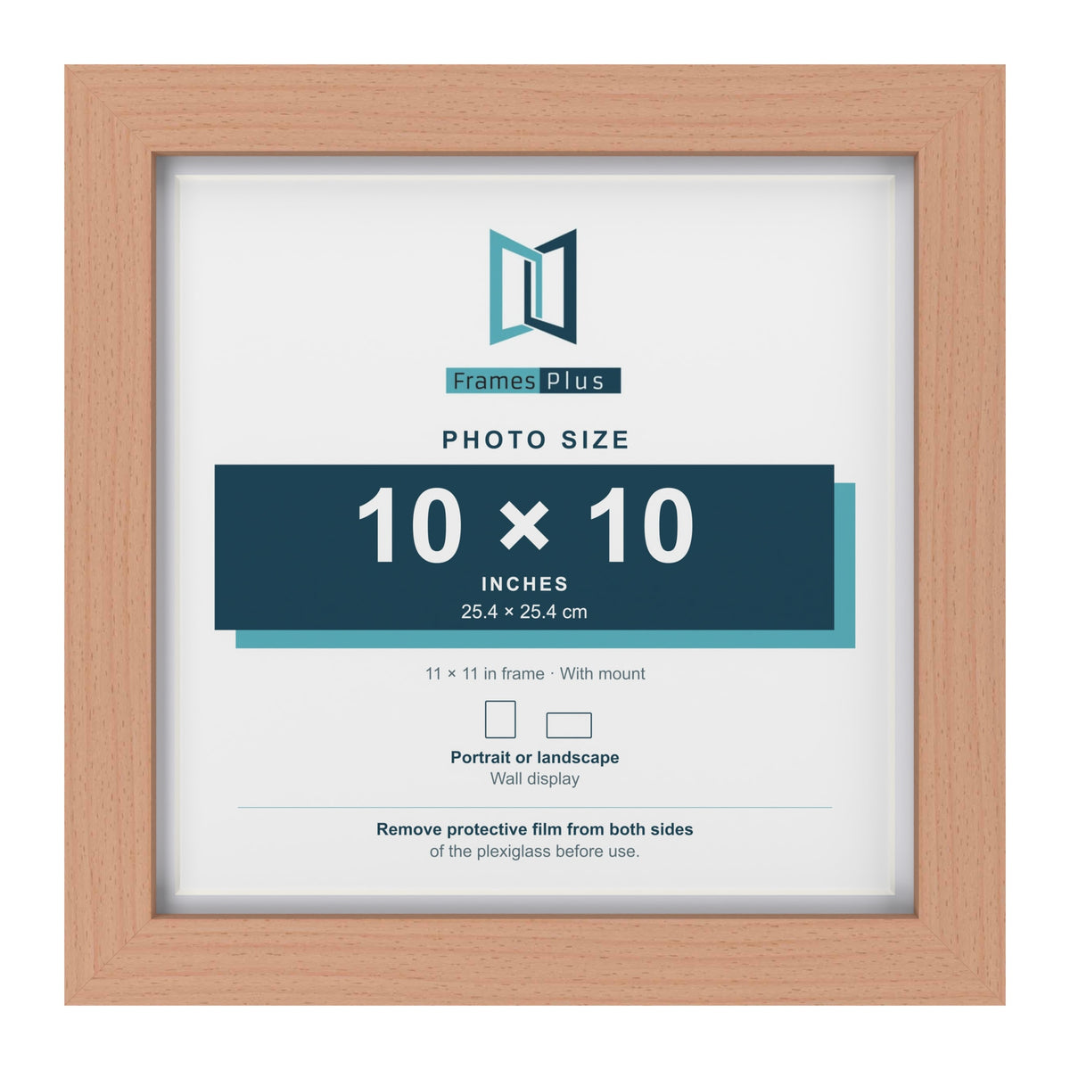 Classic Beech 11 x 11 inch picture frame with a white mount for a 10 x 10 inch photo