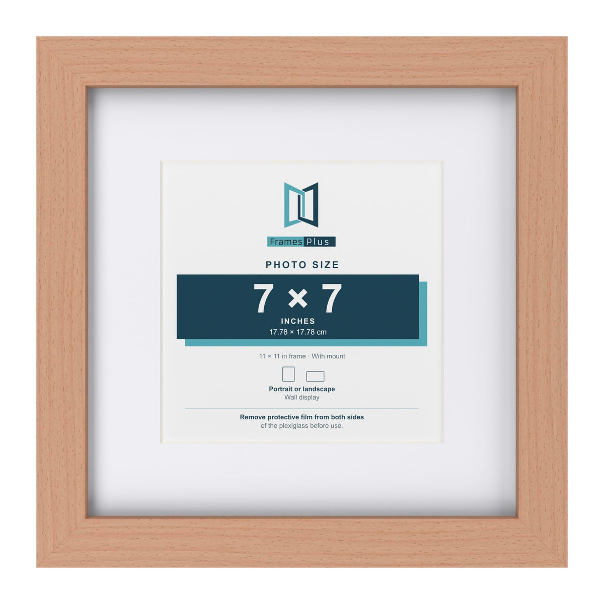 Classic Beech 11 x 11 inch picture frame with a white mount for a 7 x 7 inch photo