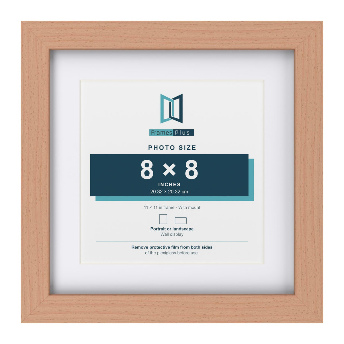 Classic Beech 11 x 11 inch picture frame with a white mount for an 8 x 8 inch photo