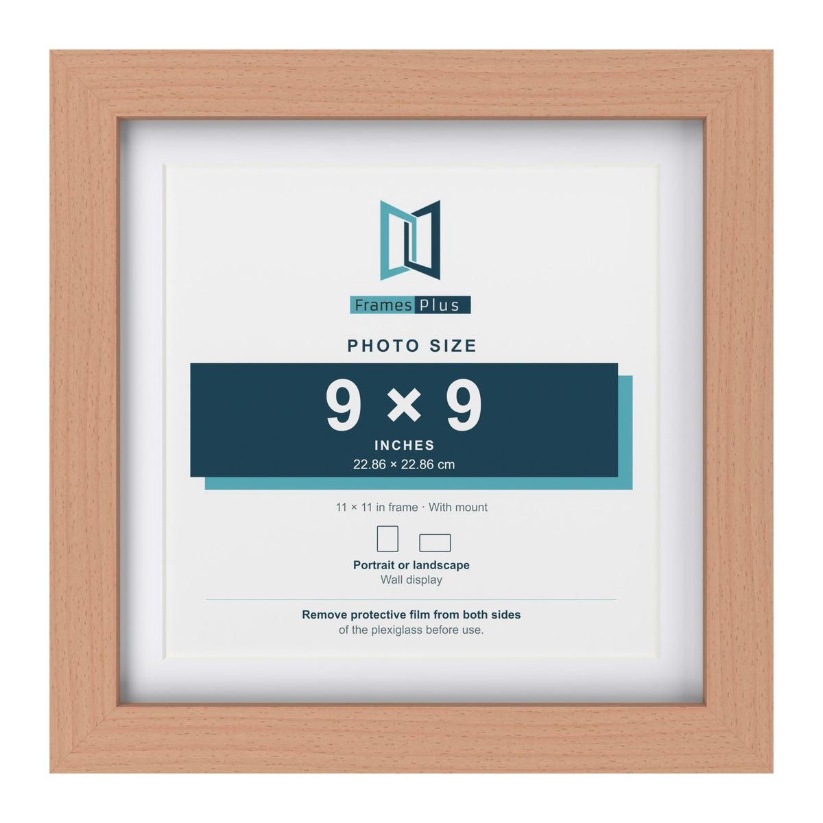 Classic Beech 11 x 11 inch picture frame with a white mount for a 9 x 9 inch photo