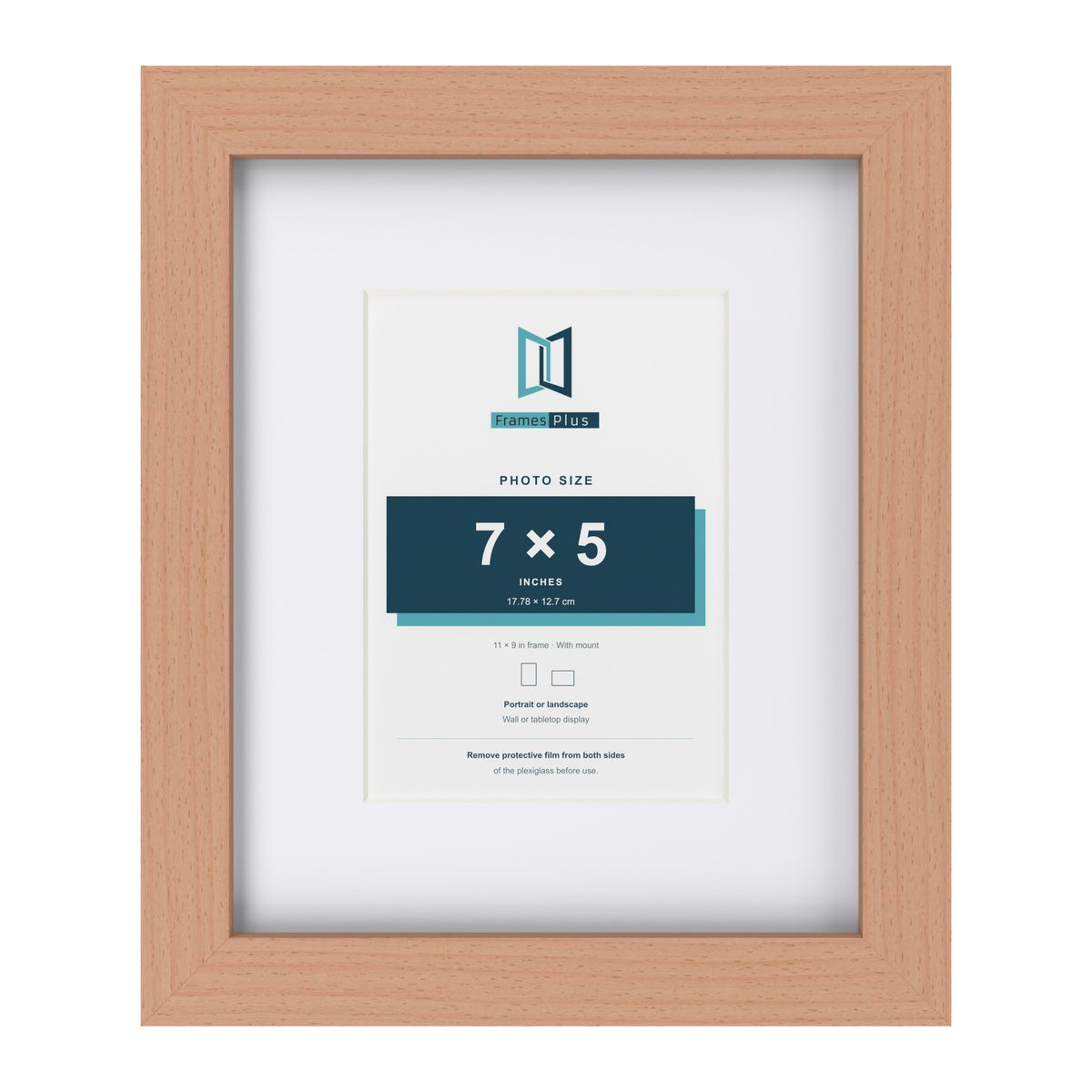 Classic Beech 11 x 9 inch picture frame with a white mount for a 7 x 5 inch photo