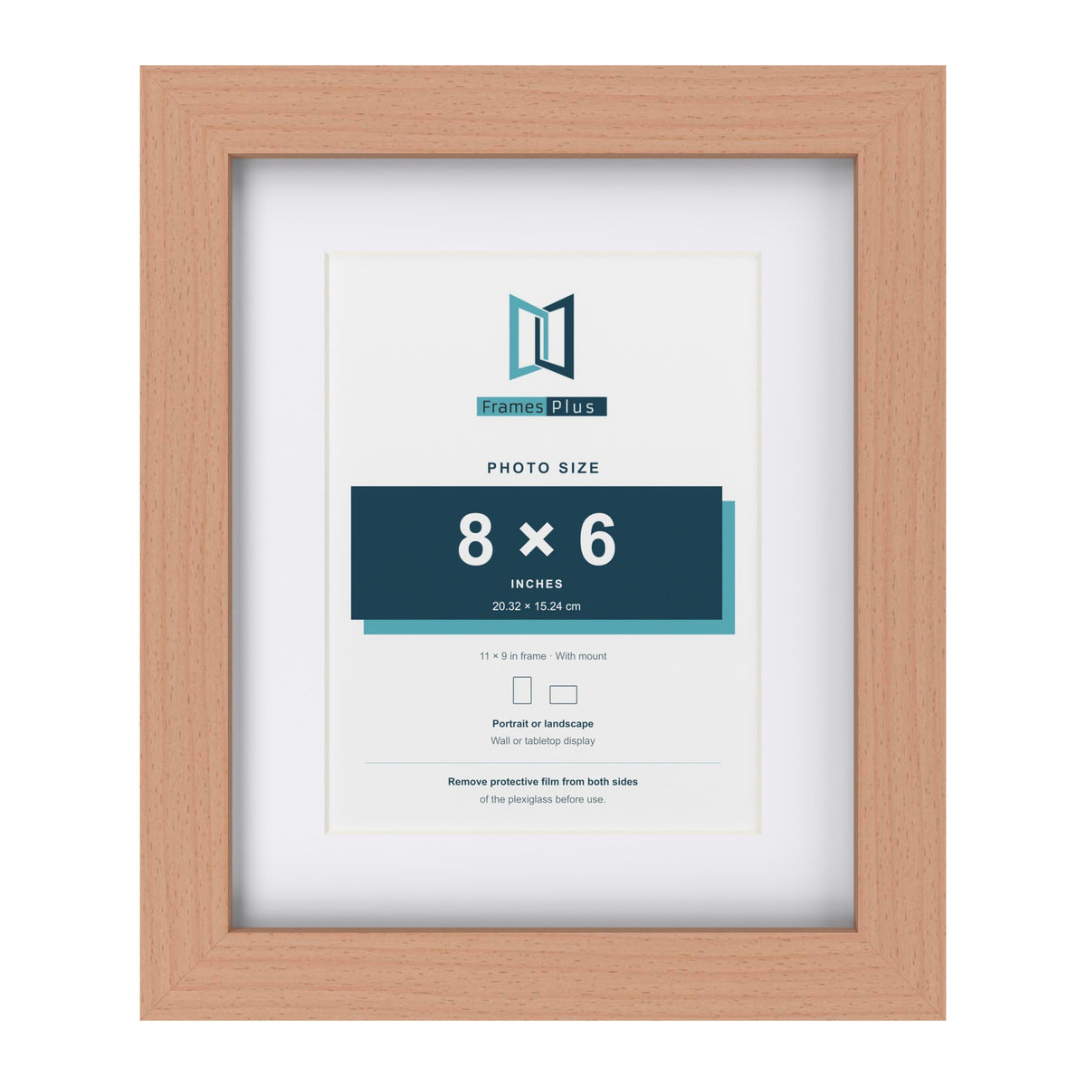 Classic Beech 11 x 9 inch picture frame with a white mount for an 8 x 6 inch photo