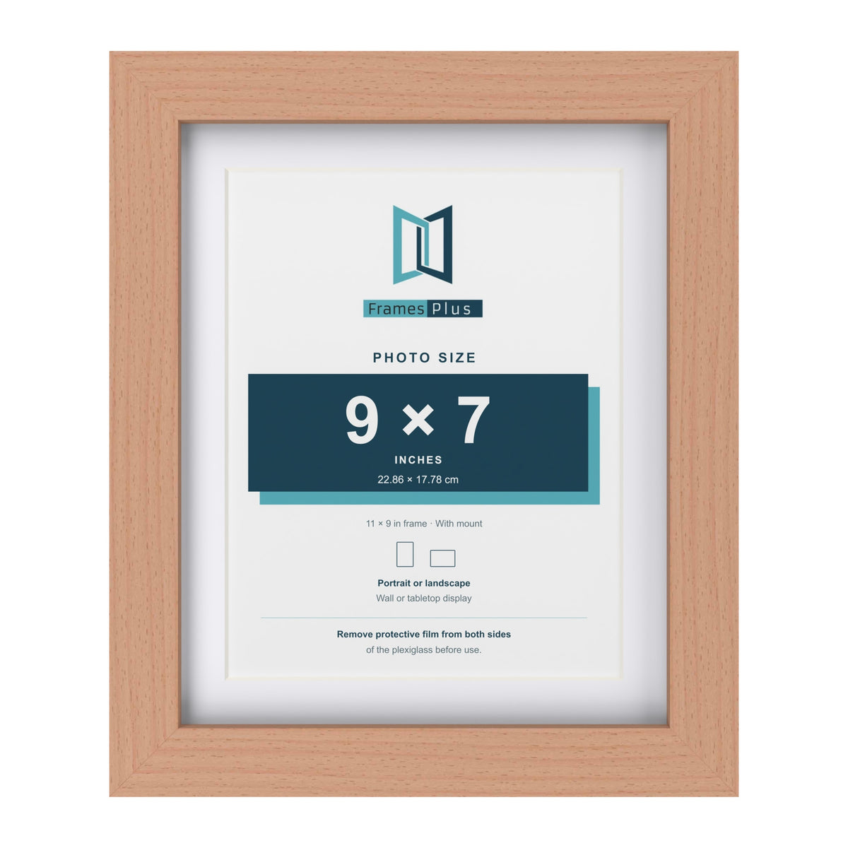 Classic Beech 11 x 9 inch picture frame with a white mount for a 9 x 7 inch photo