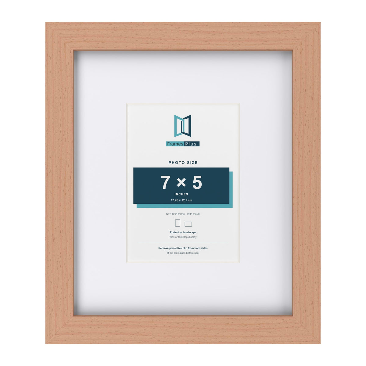 Classic Beech 12 x 10 inch picture frame with a white mount for a 7 x 5 inch photo