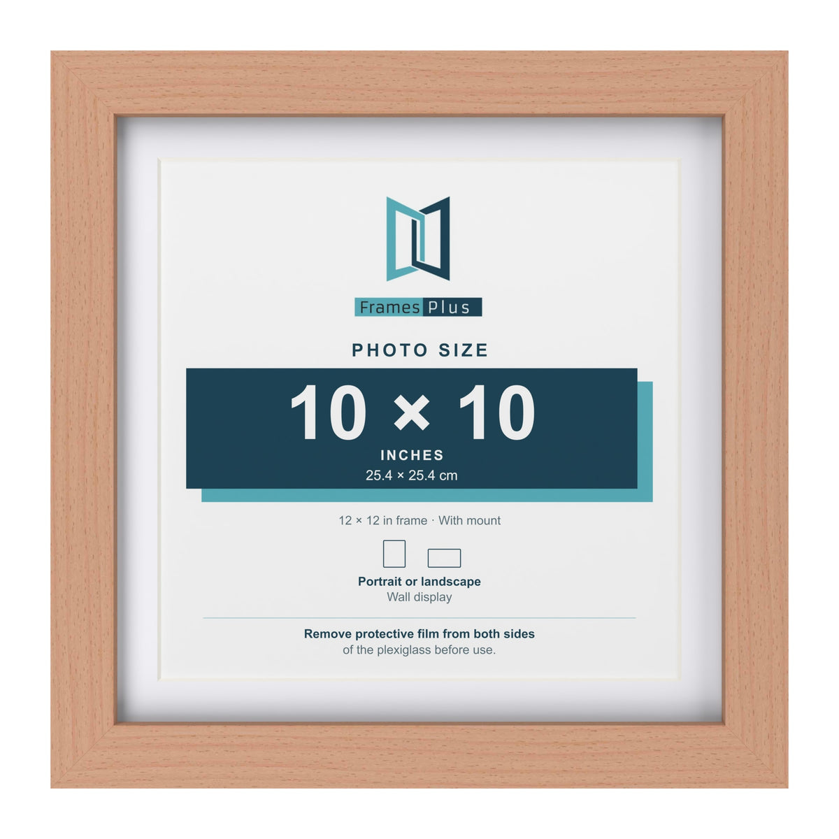 Classic Beech 12 x 12 inch picture frame with a white mount for a 10 x 10 inch photo