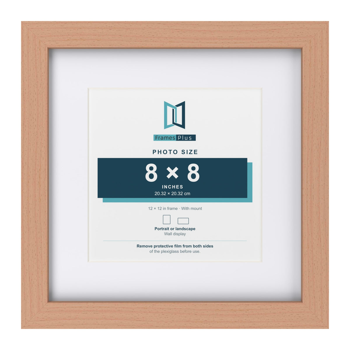Classic Beech 12 x 12 inch picture frame with a white mount for an 8 x 8 inch photo