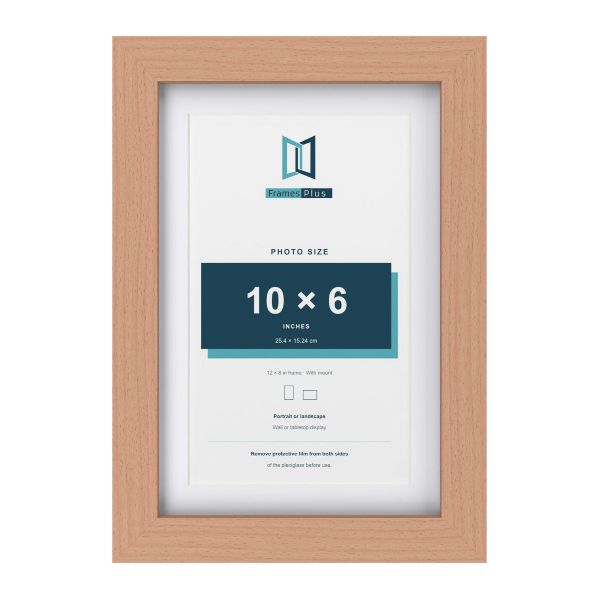Classic Beech 12 x 8 inch picture frame with a white mount for a 10 x 6 inch photo