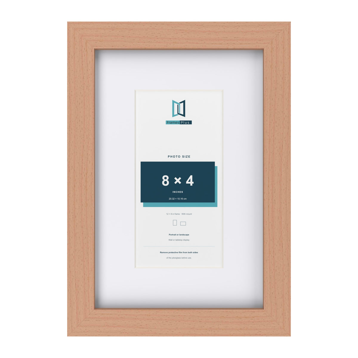 Classic Beech 12 x 8 inch picture frame with a white mount for an 8 x 4 inch photo