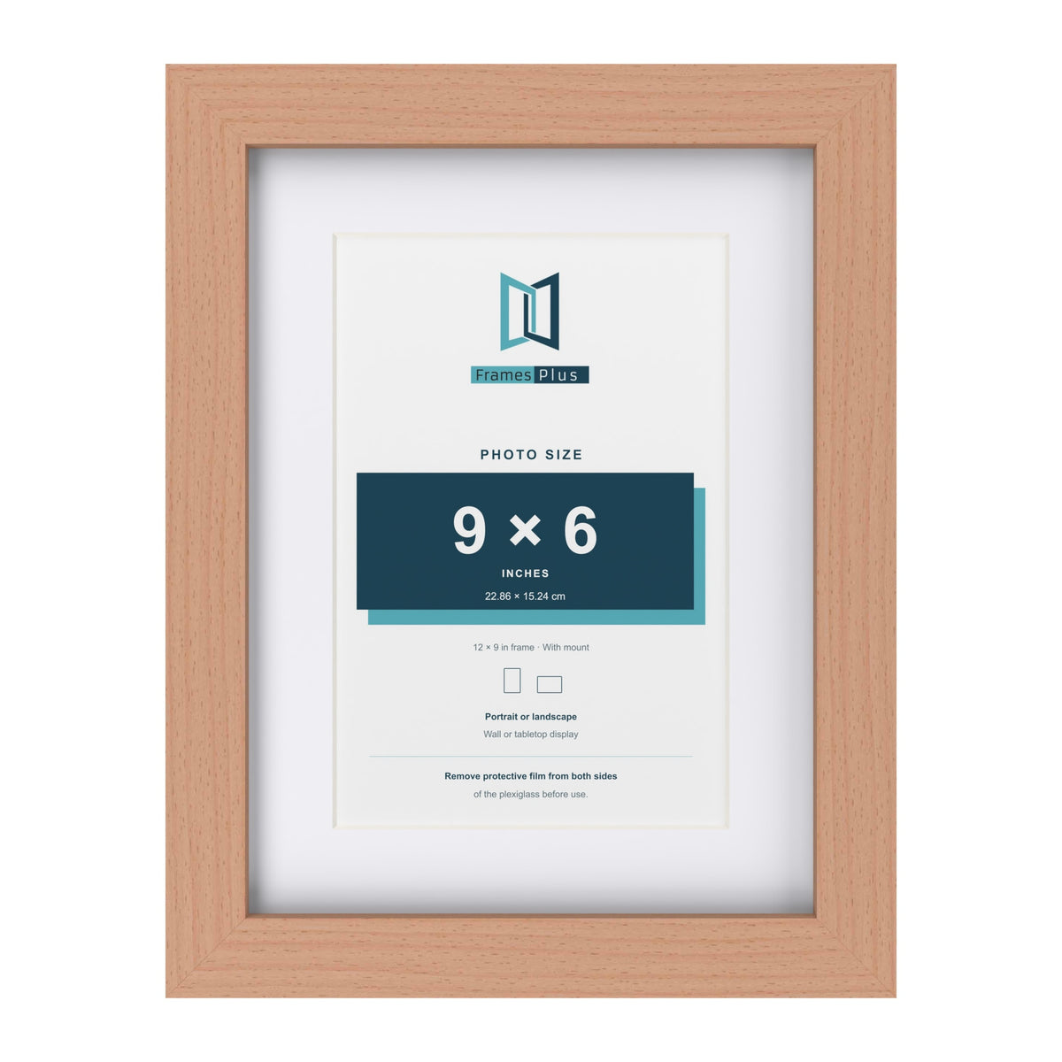 Classic Beech 12 x 9 inch picture frame with a white mount for a 9 x 6 inch photo