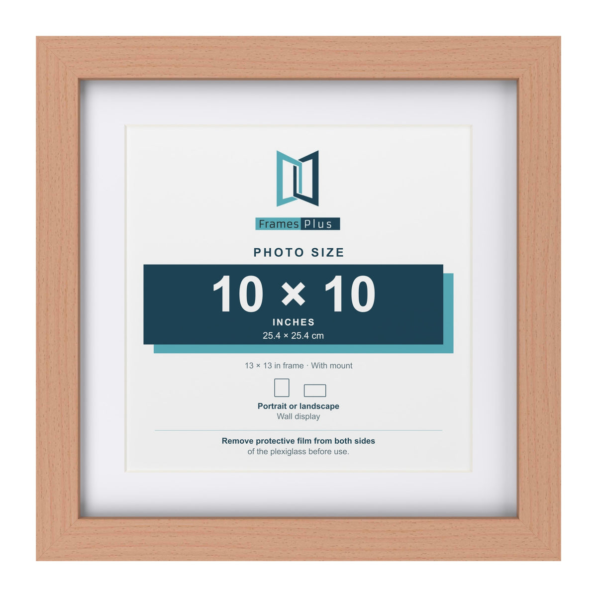Classic Beech 13 x 13 inch picture frame with a white mount for a 10 x 10 inch photo