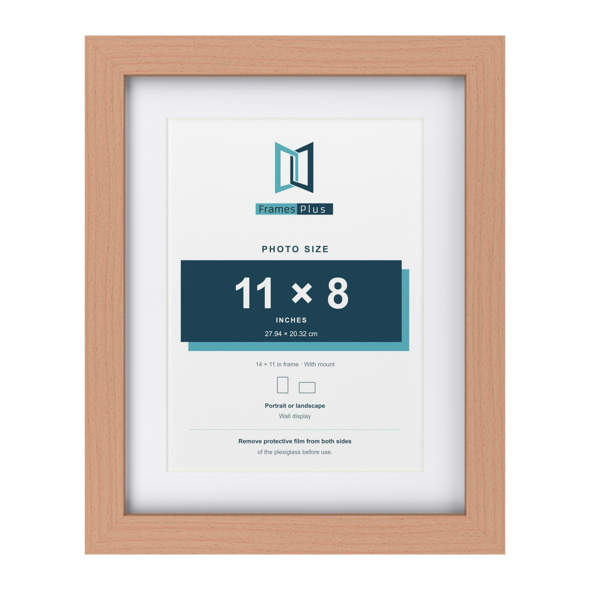 Classic Beech 14 x 11 inch picture frame with a white mount for an 11 x 8 inch photo