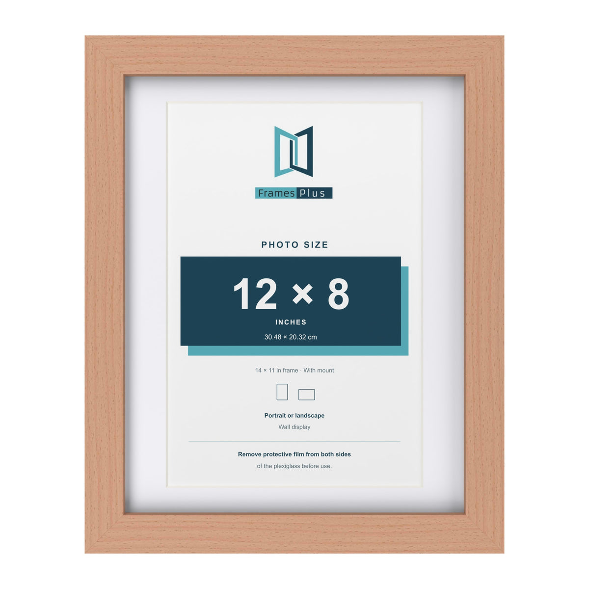 Classic Beech 14 x 11 inch picture frame with a white mount for a 12 x 8 inch photo