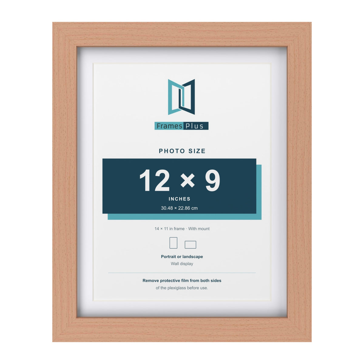 Classic Beech 14 x 11 inch picture frame with a white mount for a 12 x 9 inch photo