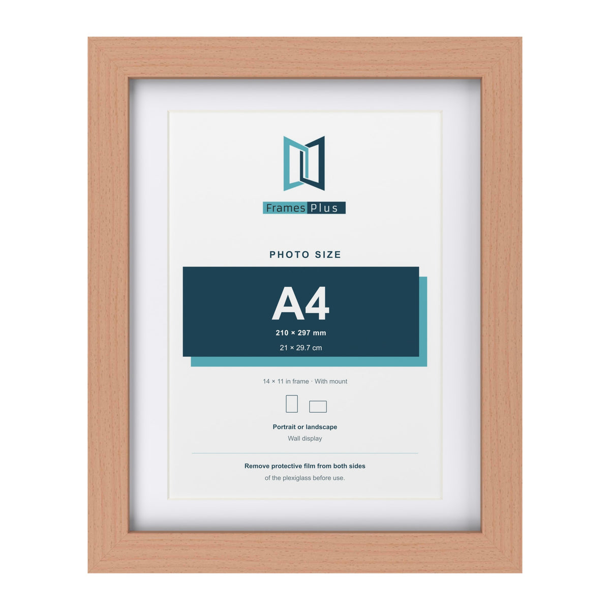 Classic Beech 14 x 11 inch picture frame with a white mount for an A4 photo