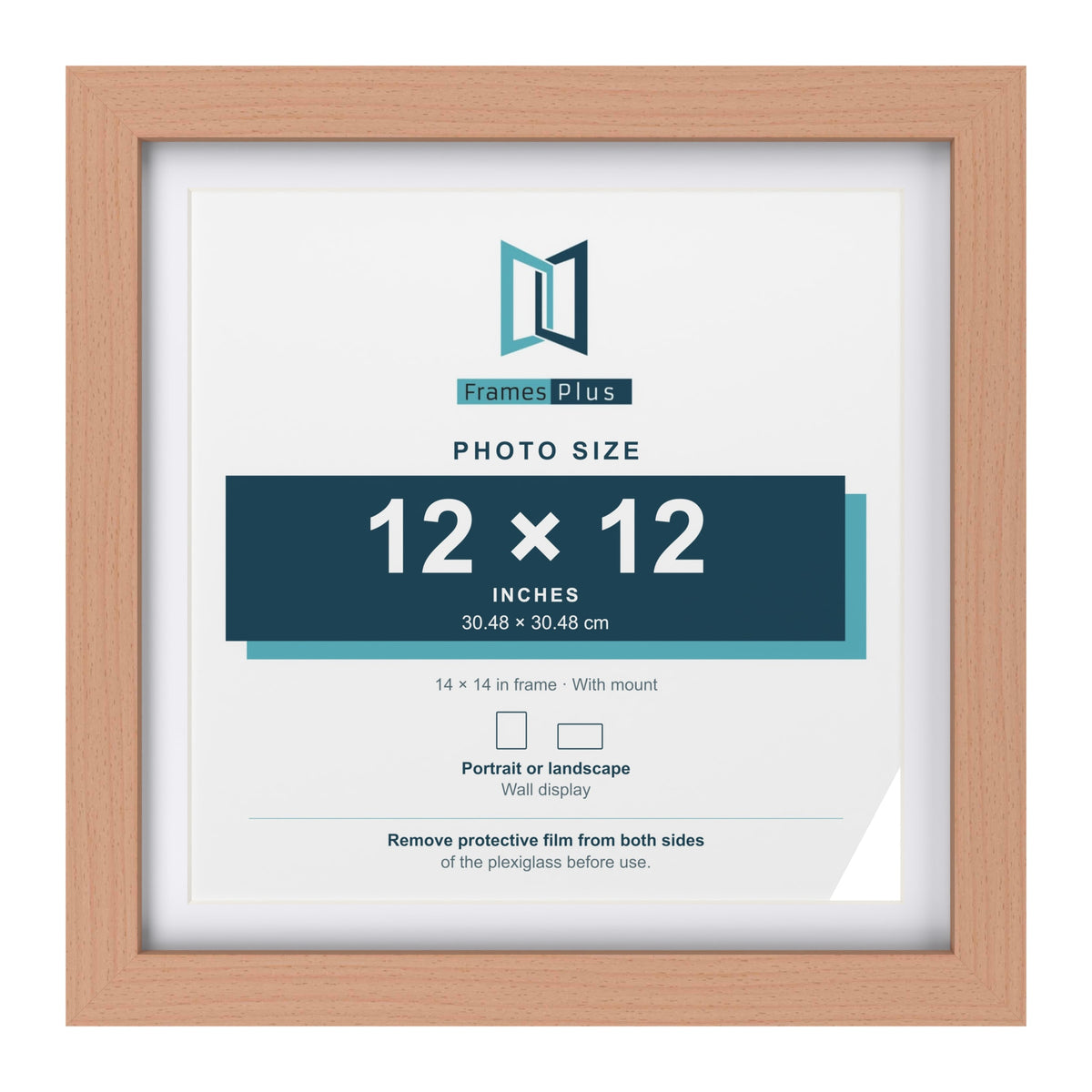 Classic Beech 14 x 14 inch picture frame with a white mount for a 12 x 12 inch photo
