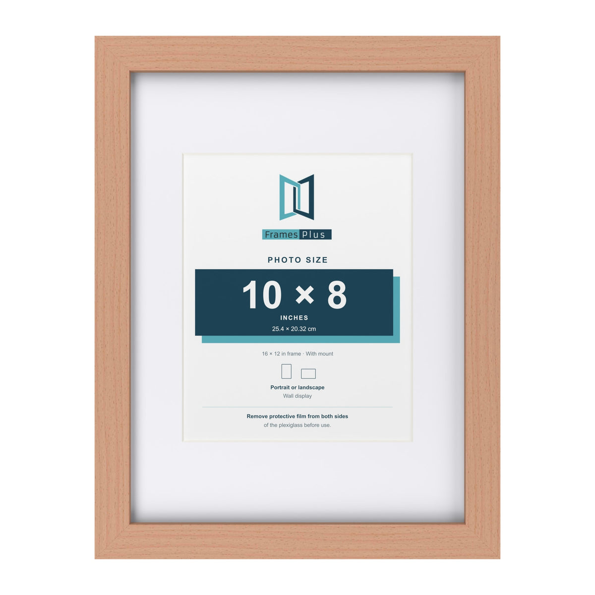 Classic Beech 16 x 12 inch picture frame with a white mount for a 10 x 8 inch photo
