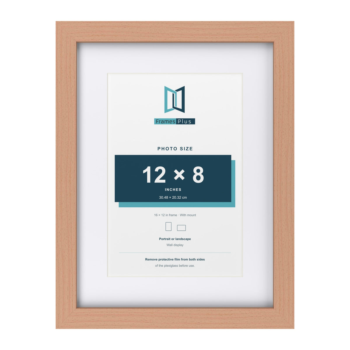 Classic Beech 16 x 12 inch picture frame with a white mount for a 12 x 8 inch photo