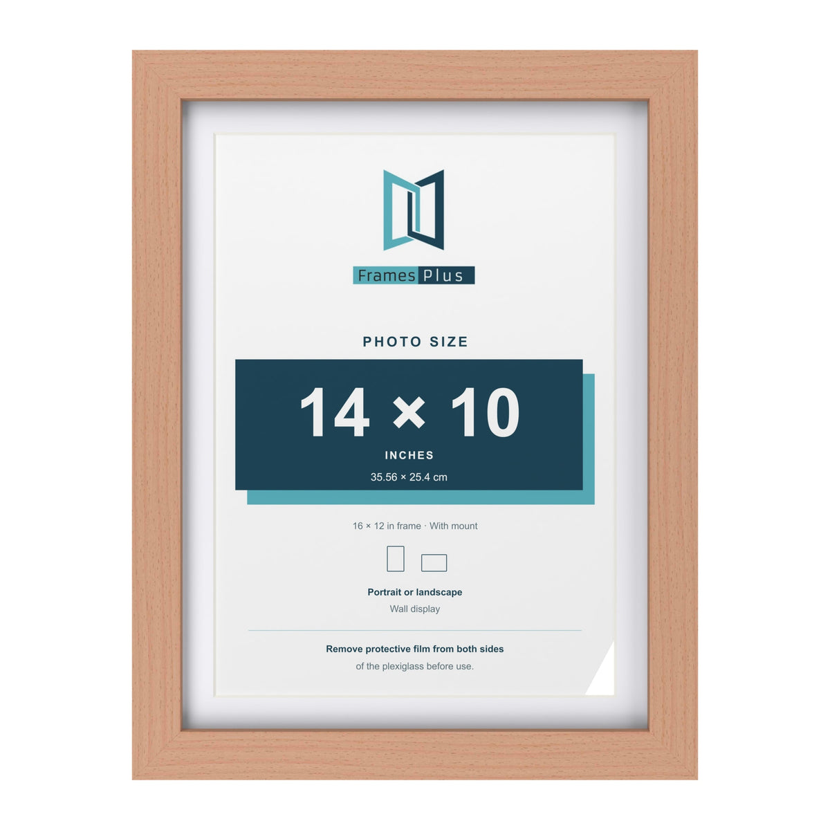 Classic Beech 16 x 12 inch picture frame with a white mount for a 14 x 10 inch photo