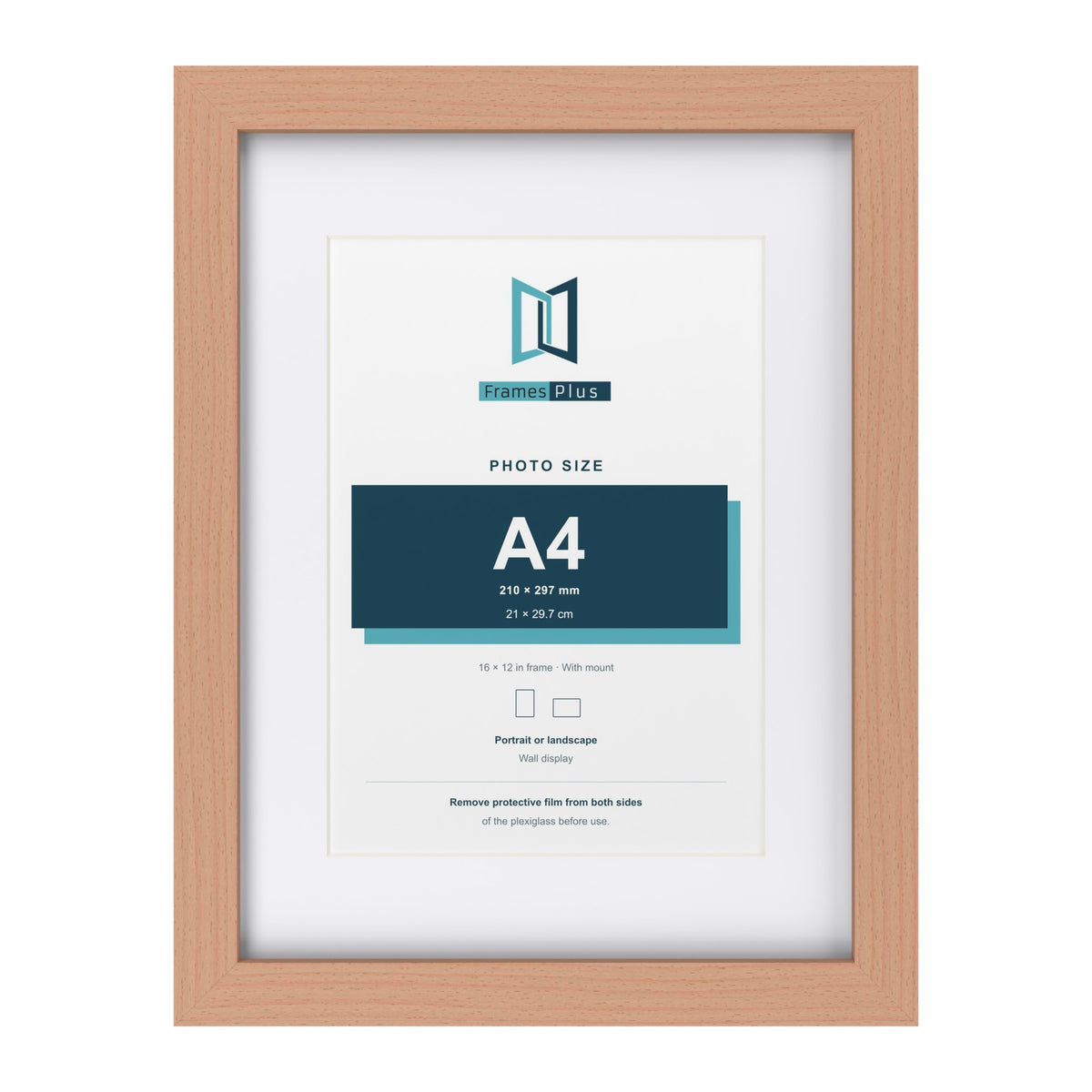 Classic Beech 16 x 12 inch picture frame with a white mount for an A4 photo