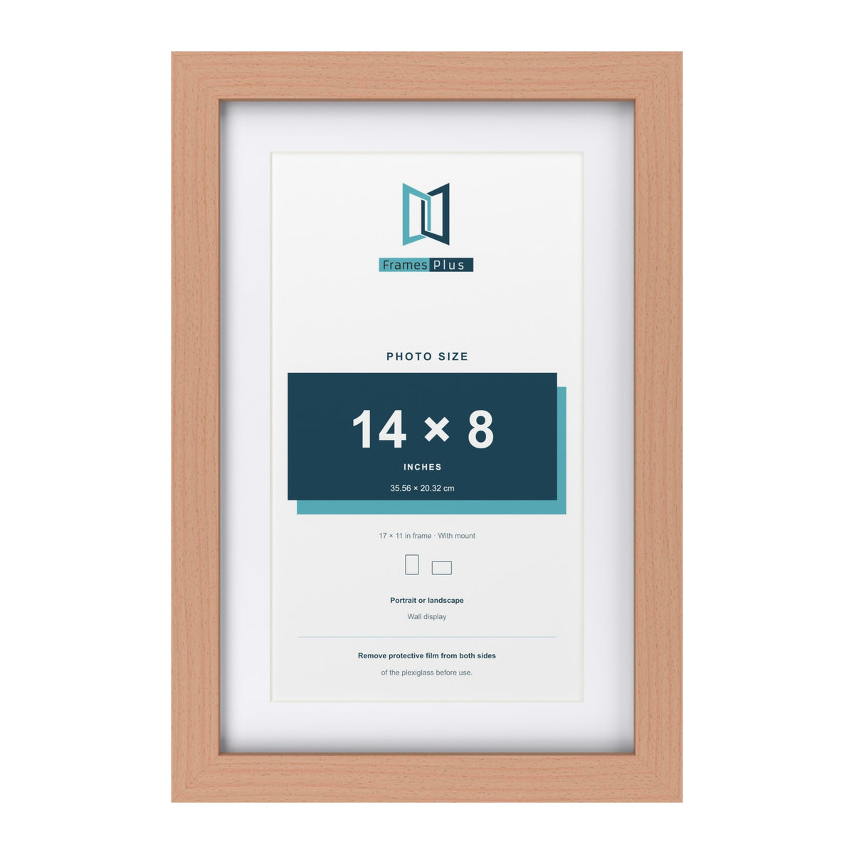 Classic Beech 17 x 11 inch picture frame with a white mount for a 14 x 8 inch photo